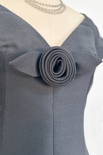 1960s Jerry Silverman Black Rosette Cocktail Dress