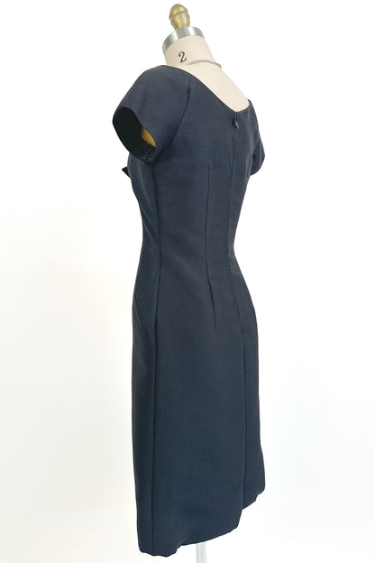 1960s Jerry Silverman Black Rosette Cocktail Dress