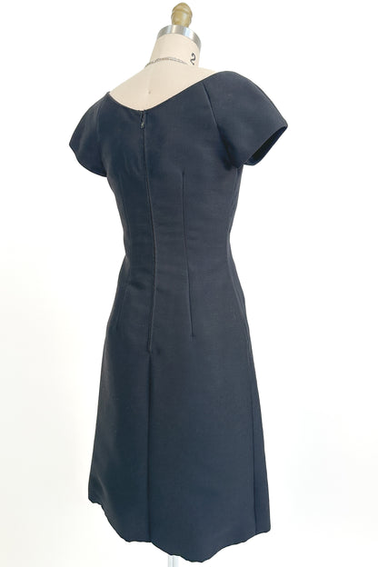 1960s Jerry Silverman Black Rosette Cocktail Dress