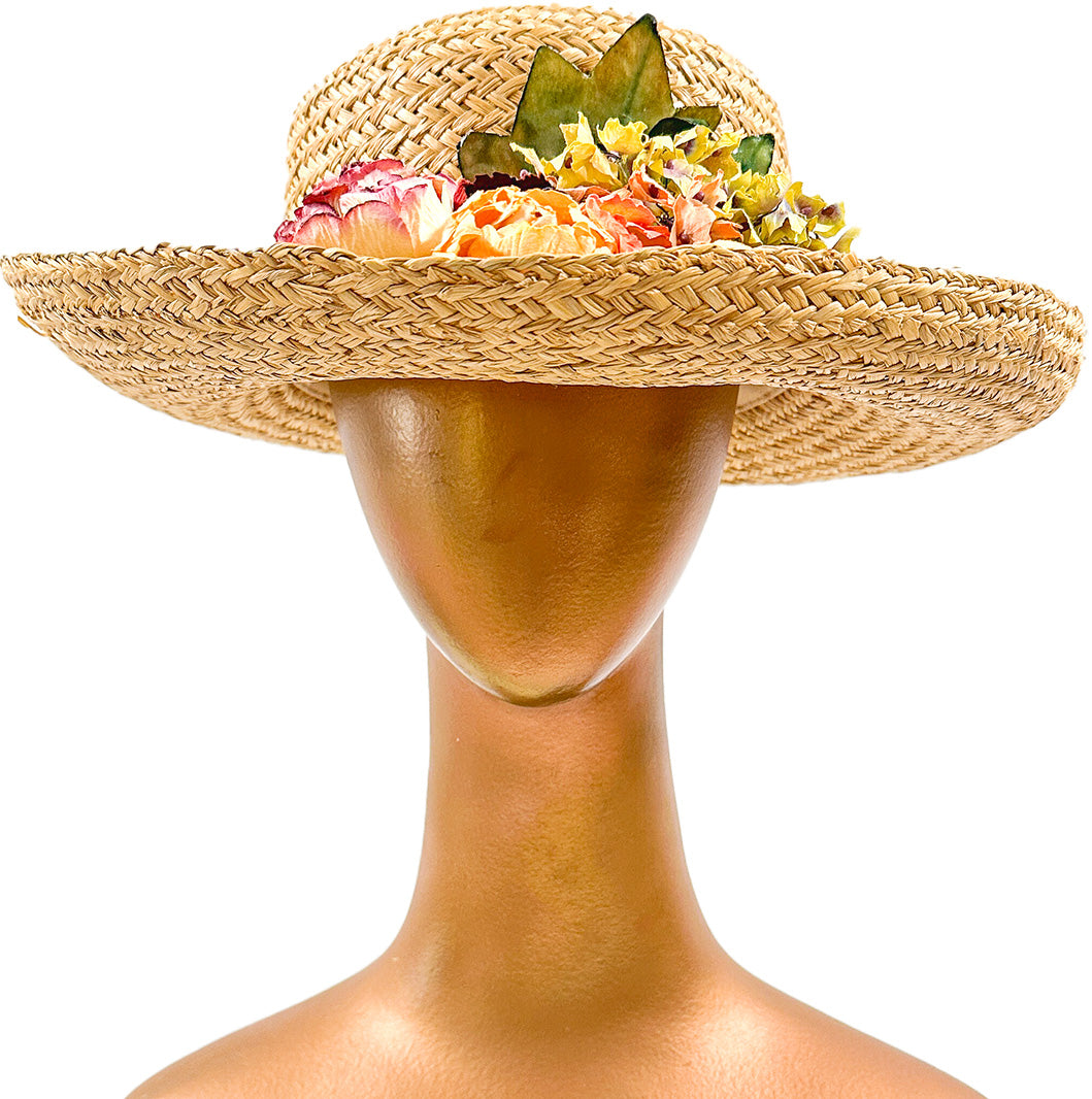 1990s 'Nancy Meyers' Romcom Summer Straw Hat with Roses