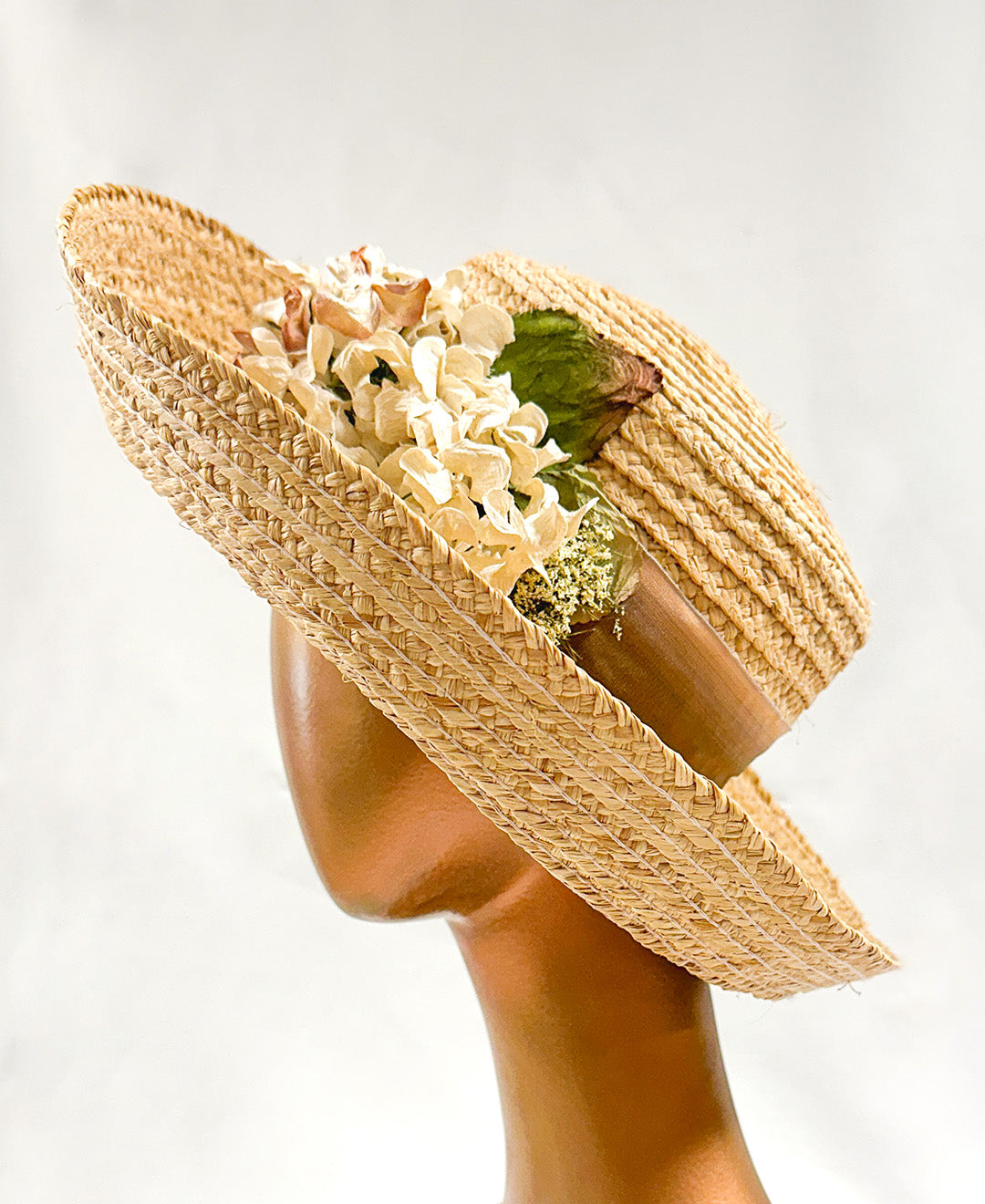 1990s 'Nancy Meyers' Romcom Summer Straw Hat with Hydrangeas