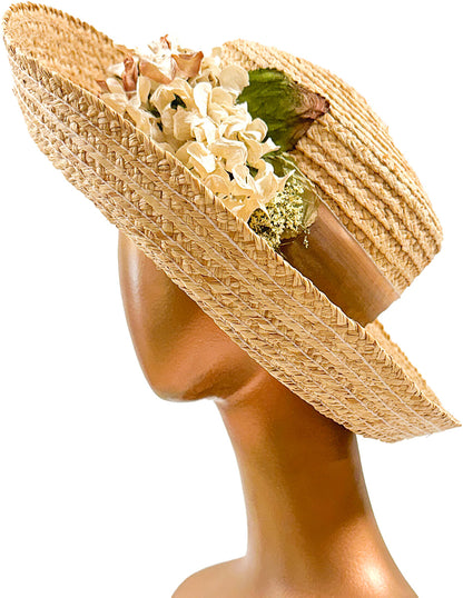 1990s 'Nancy Meyers' Romcom Summer Straw Hat with Hydrangeas