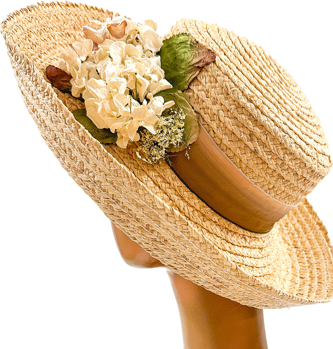 1990s 'Nancy Meyers' Romcom Summer Straw Hat with Hydrangeas