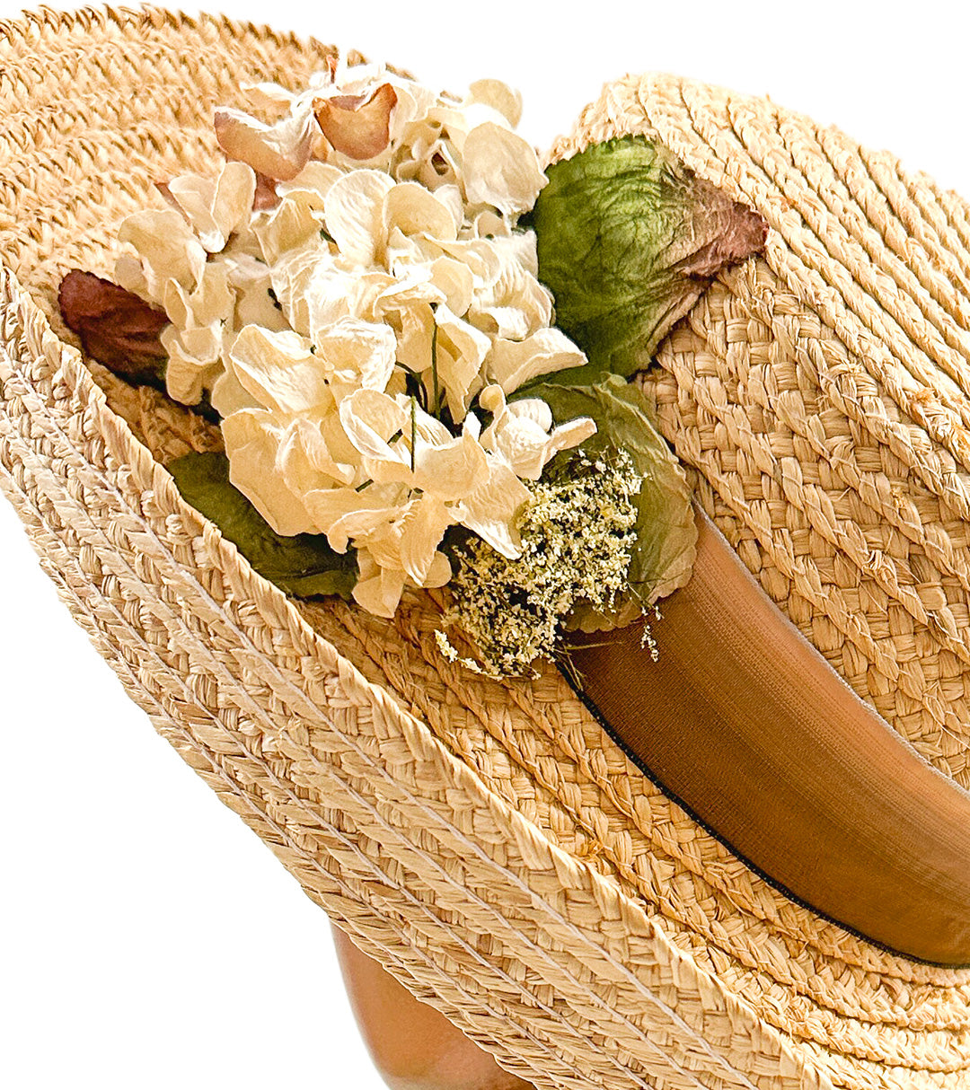 1990s 'Nancy Meyers' Romcom Summer Straw Hat with Hydrangeas