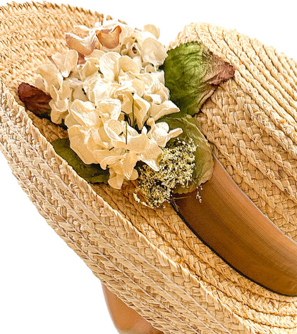 1990s 'Nancy Meyers' Romcom Summer Straw Hat with Hydrangeas