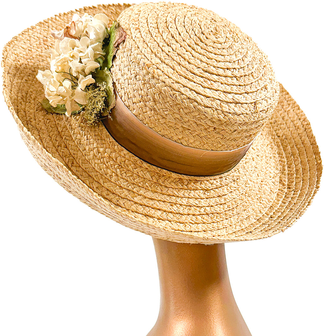 1990s 'Nancy Meyers' Romcom Summer Straw Hat with Hydrangeas