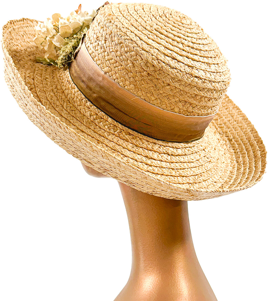 1990s 'Nancy Meyers' Romcom Summer Straw Hat with Hydrangeas