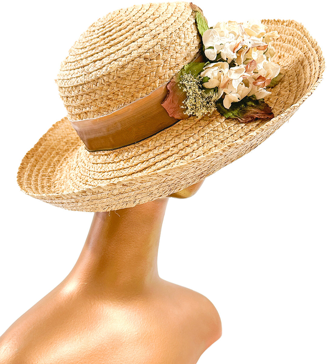 1990s 'Nancy Meyers' Romcom Summer Straw Hat with Hydrangeas