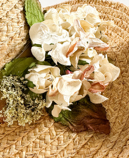 1990s 'Nancy Meyers' Romcom Summer Straw Hat with Hydrangeas