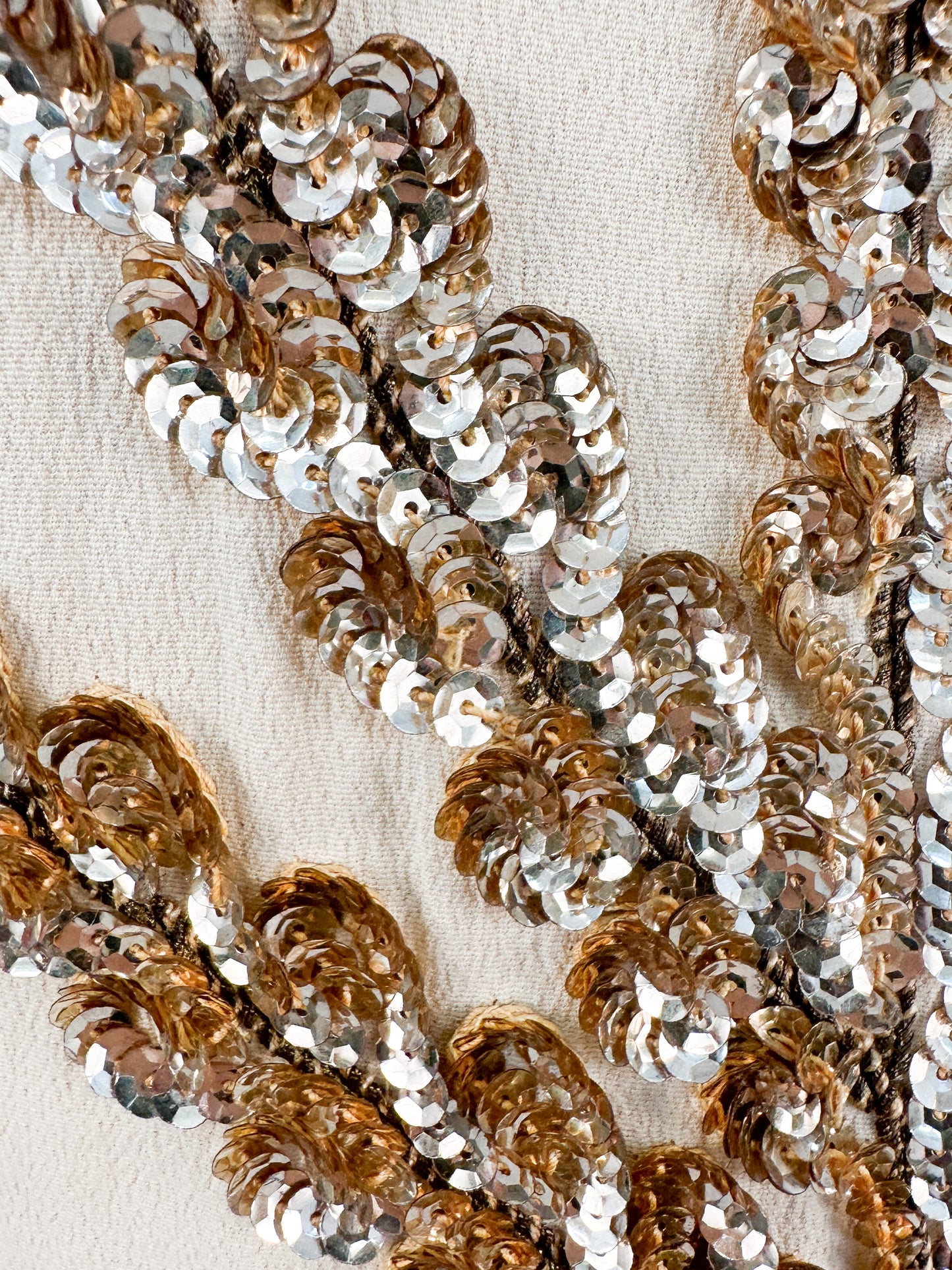 1940s Cream Crepe Sequined Evening Gown / Waist 26