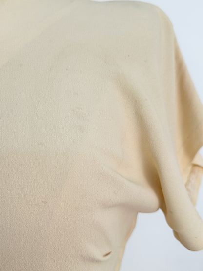 1940s Cream Crepe Sequined Evening Gown / Waist 26