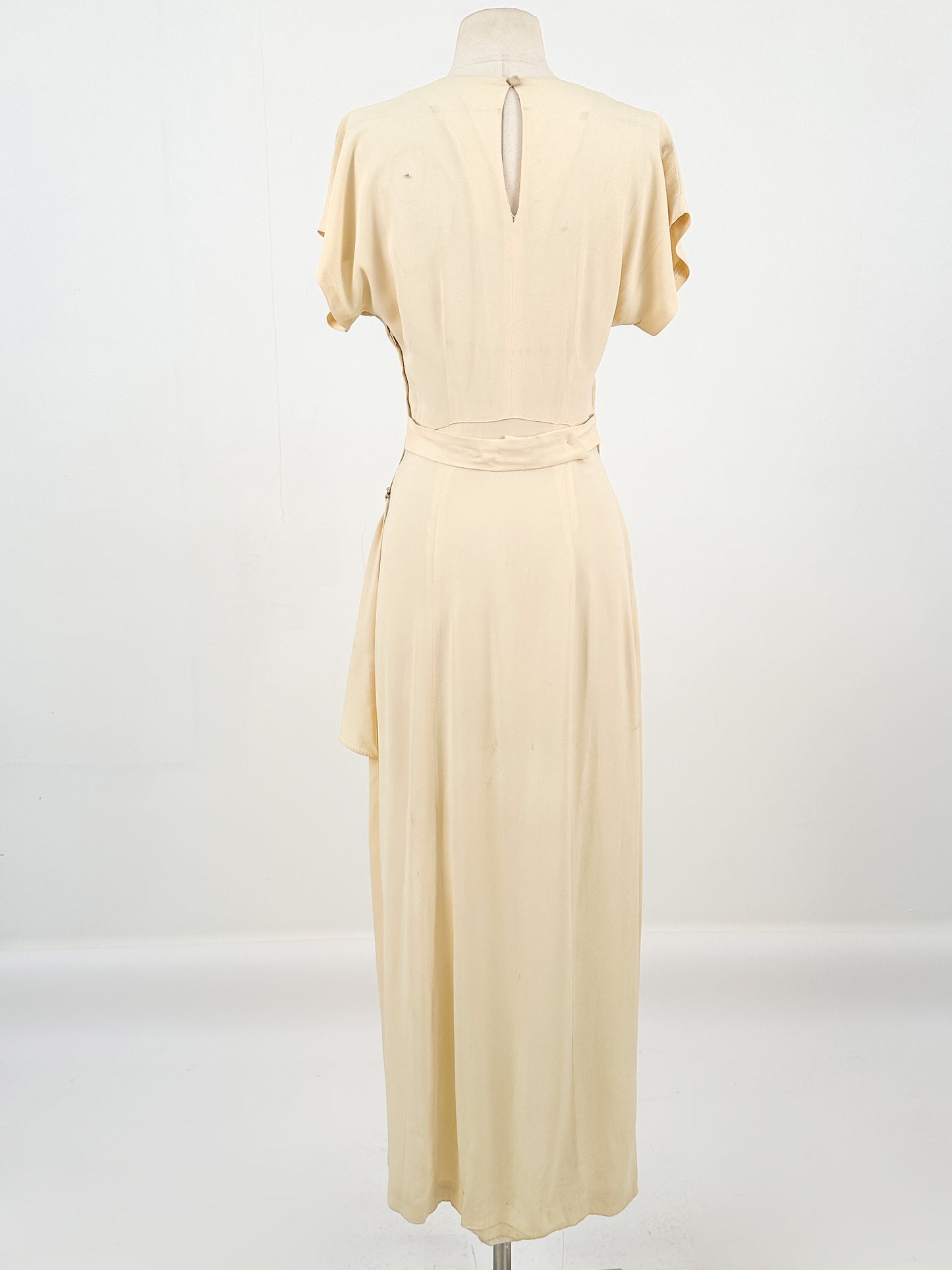 1940s Cream Crepe Sequined Evening Gown / Waist 26
