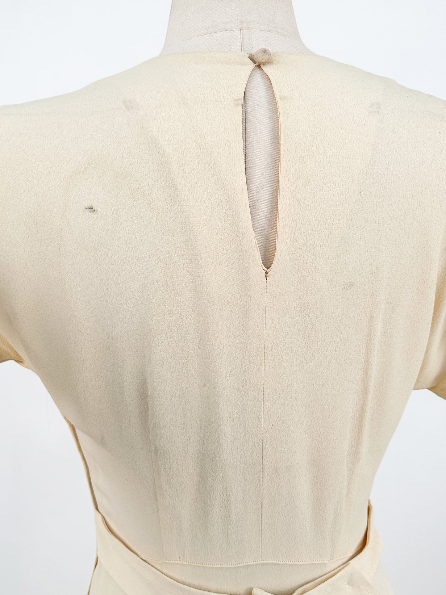 1940s Cream Crepe Sequined Evening Gown / Waist 26