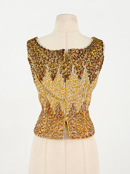 1960s Heavily Sequined Bustier Evening Top / Bust 38"