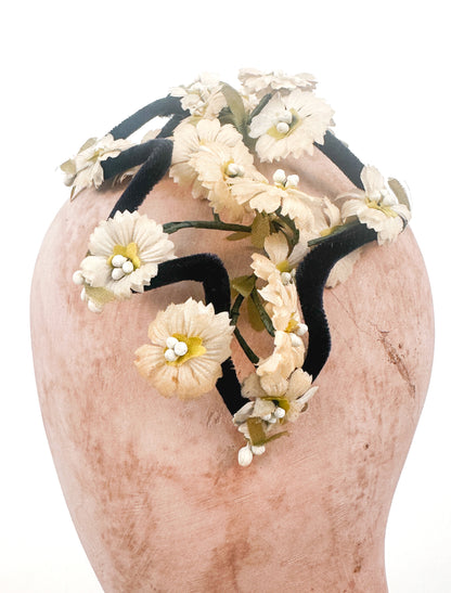 1950s Velvet Fascinator with White Florals / OSFM