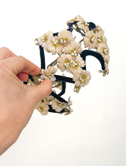 1950s Velvet Fascinator with White Florals / OSFM