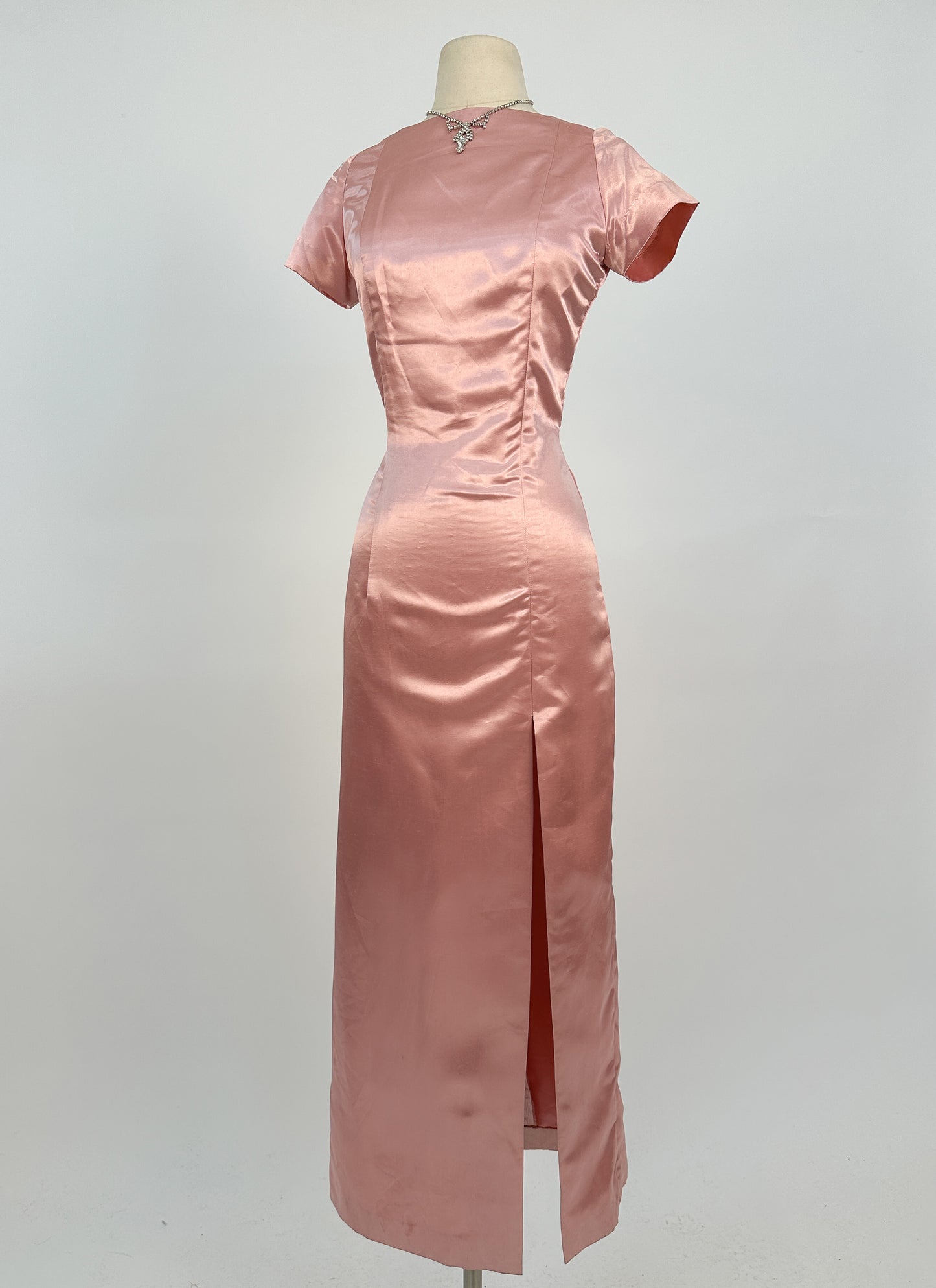1960s Daring Backless Pink Satin Gown / Waist 28