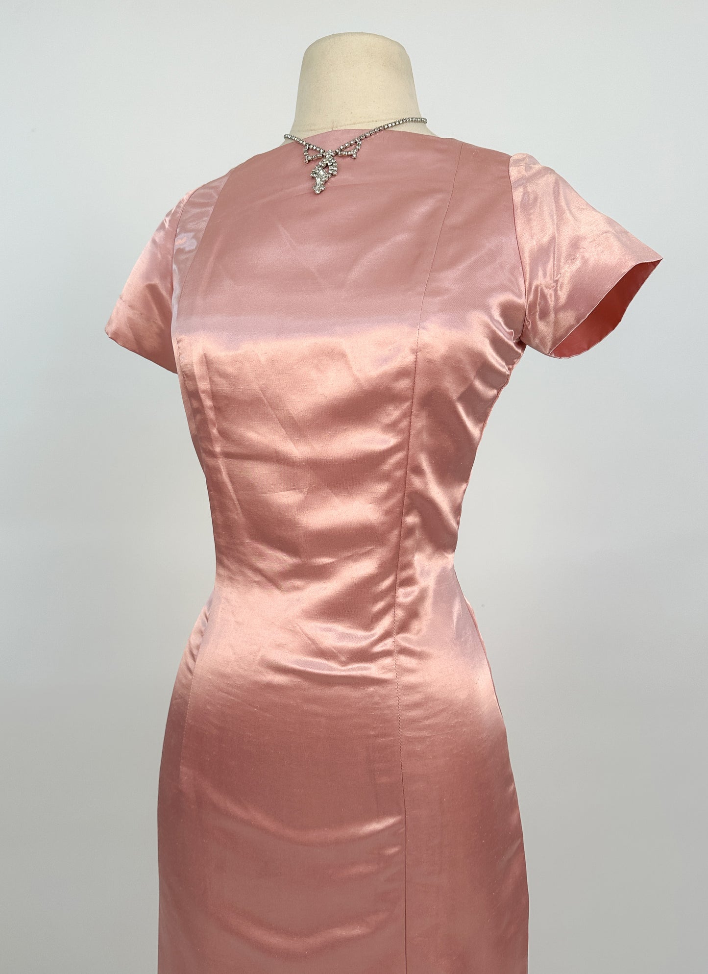1960s Daring Backless Pink Satin Gown / Waist 28