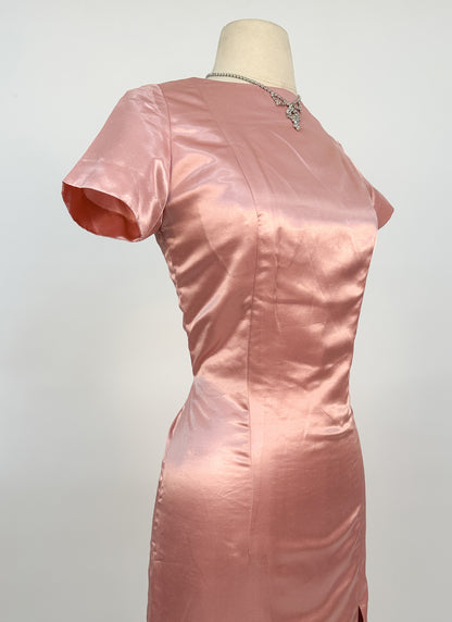 1960s Daring Backless Pink Satin Gown / Waist 28