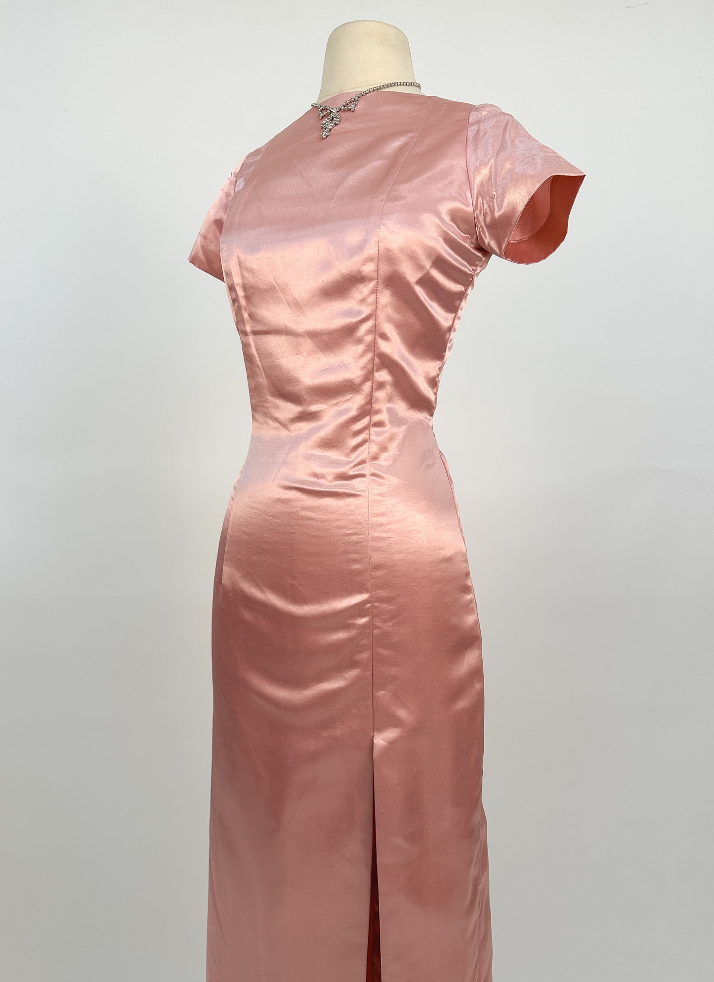 1960s Daring Backless Pink Satin Gown / Waist 28