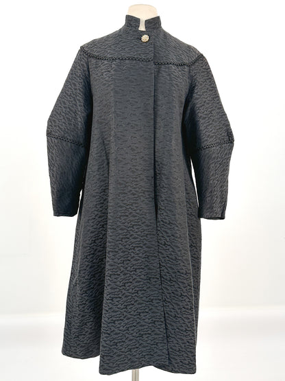 1950s Black Jacquard Swing Coat with Gold Lining / OSMF