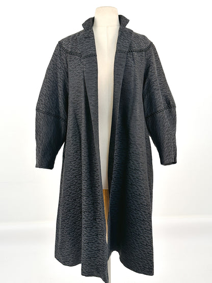 1950s Black Jacquard Swing Coat with Gold Lining / OSMF