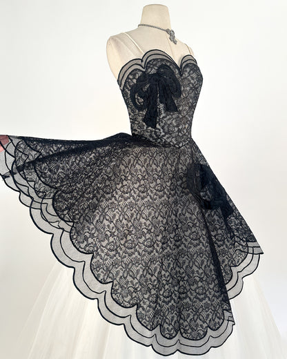 1950s Stunning and Rare Lace and Tulle Ball Gown by Emma Domb / Waist 28