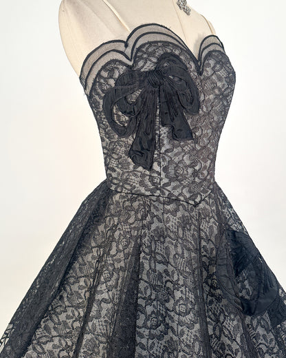 1950s Stunning and Rare Lace and Tulle Ball Gown by Emma Domb / Waist 28
