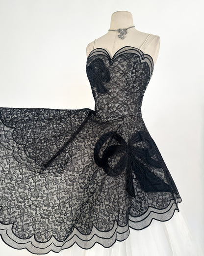 1950s Stunning and Rare Lace and Tulle Ball Gown by Emma Domb / Waist 28