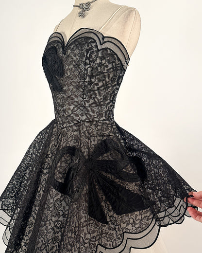 1950s Stunning and Rare Lace and Tulle Ball Gown by Emma Domb / Waist 28