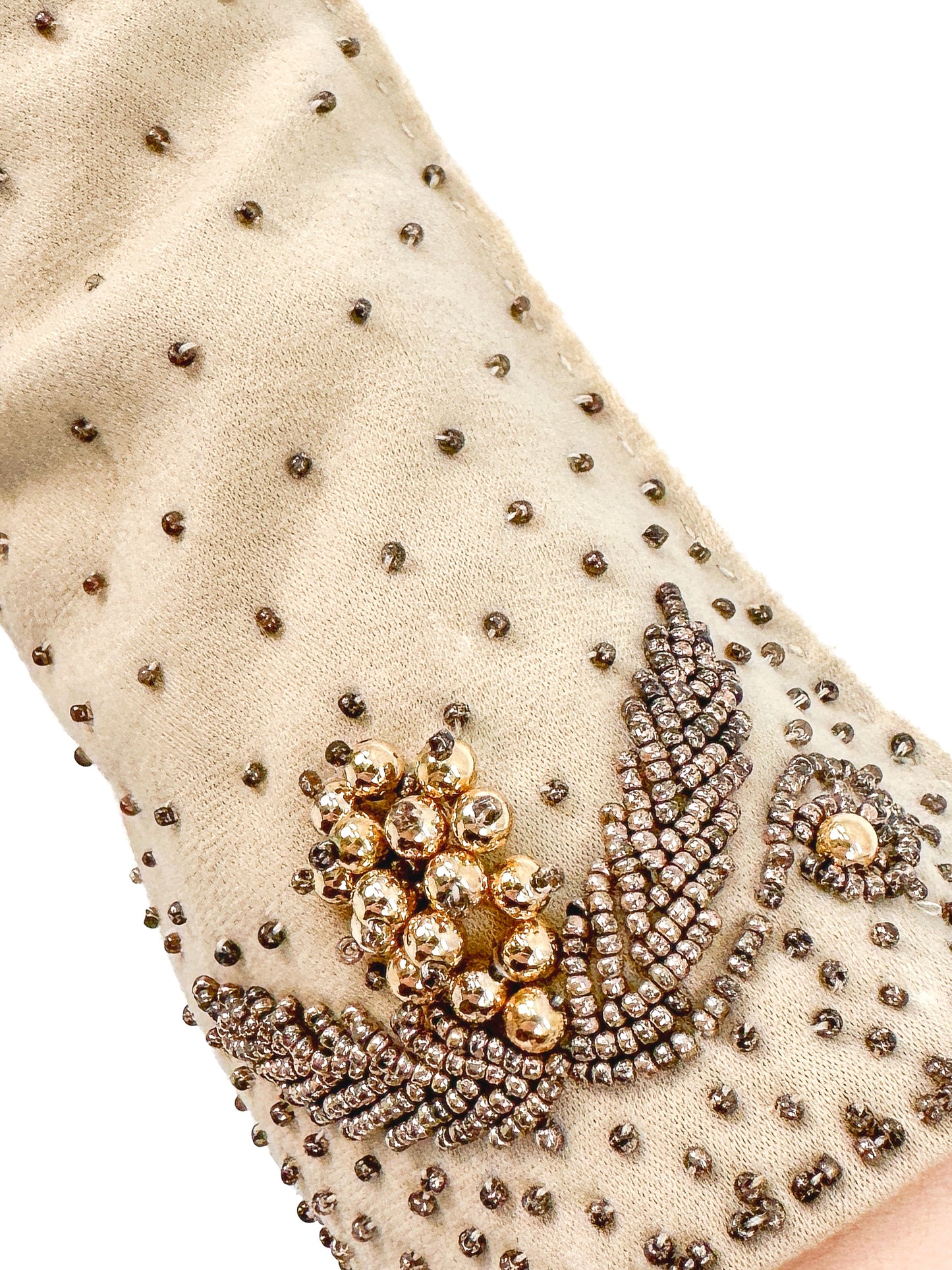 1950s Taupe Beaded Gloves / Size 7 1/2