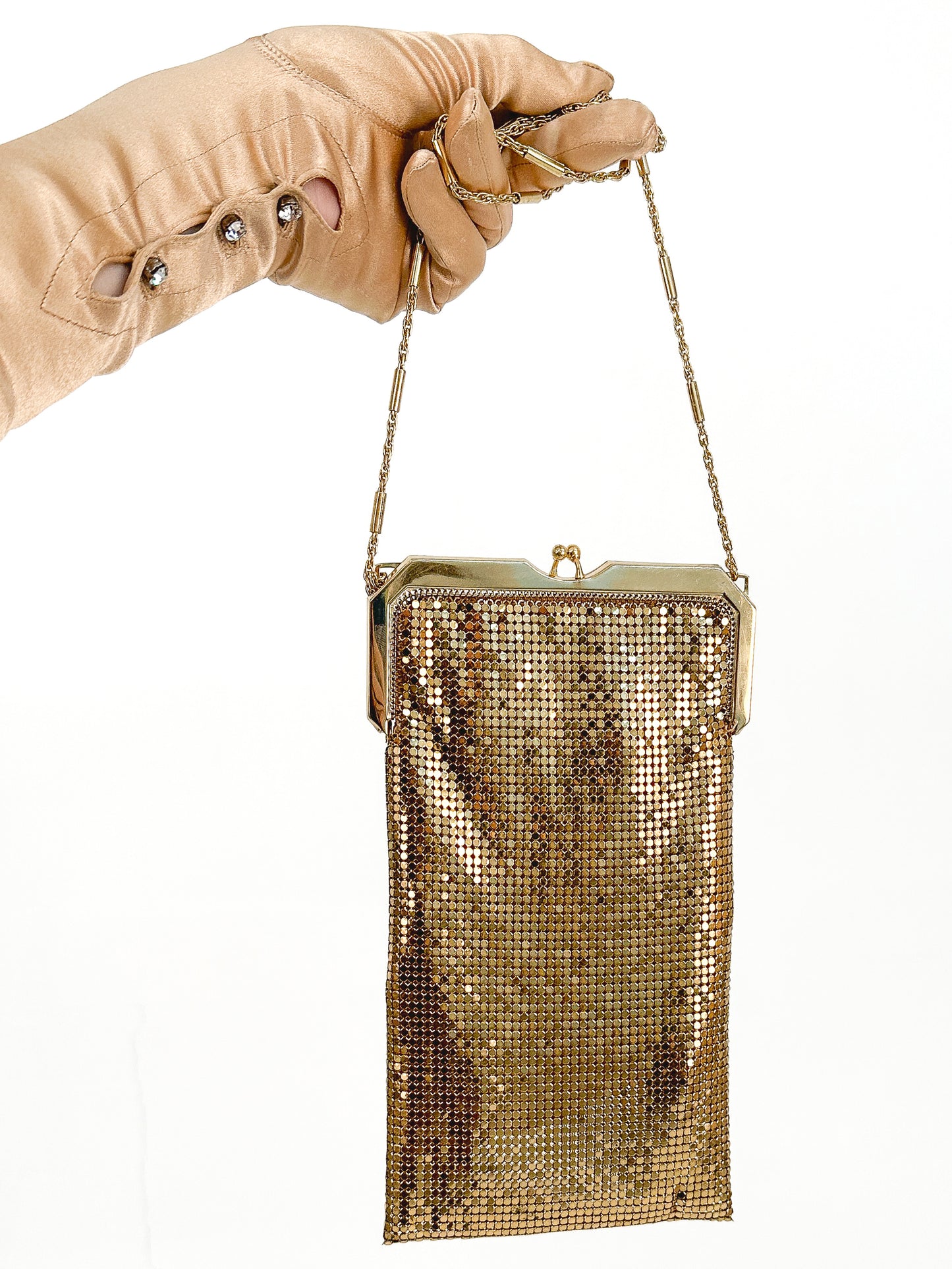 1940s Whiting and Davis Gold Mesh Evening Bag