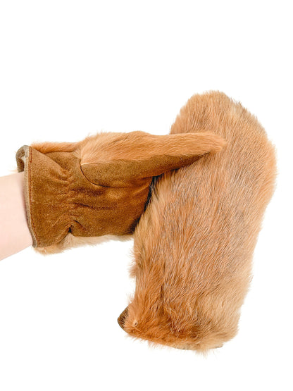 1950s Brown Fur Mittens / Medium