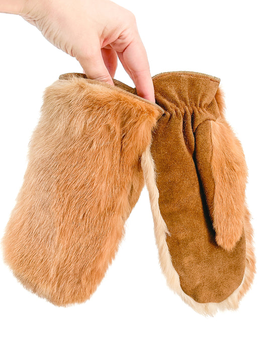 1950s Brown Fur Mittens / Medium