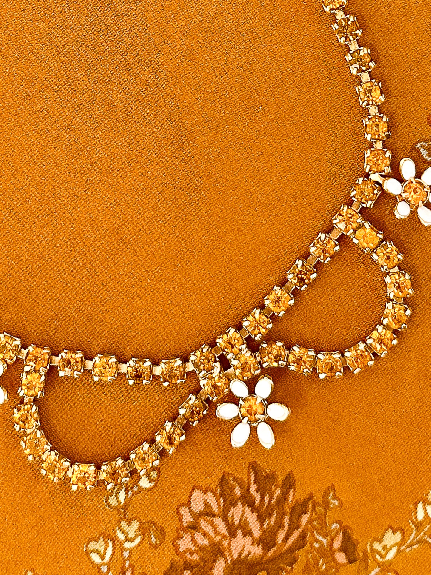 1950-60s Amber Rhinestone and Enamel Daisy Necklace/Bracelet Set