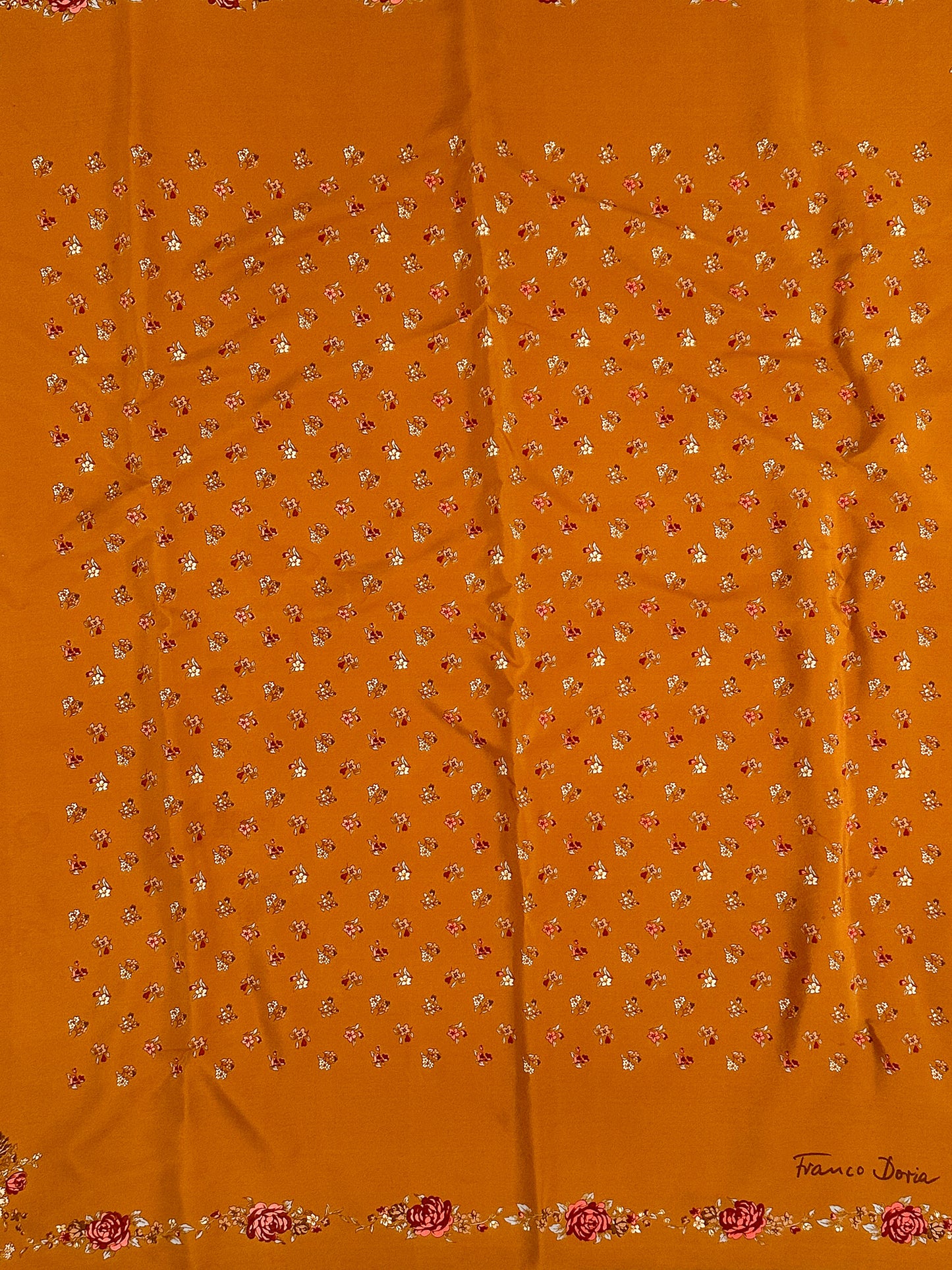 1970s Copper Silk Fall Floral Scarf