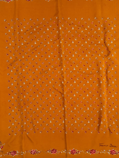 1970s Copper Silk Fall Floral Scarf