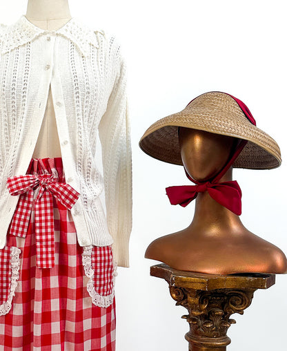 1960s Straw Platter Hat with Ribbon