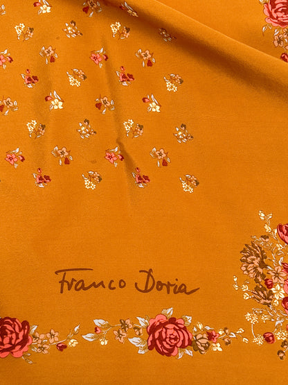 1970s Copper Silk Fall Floral Scarf