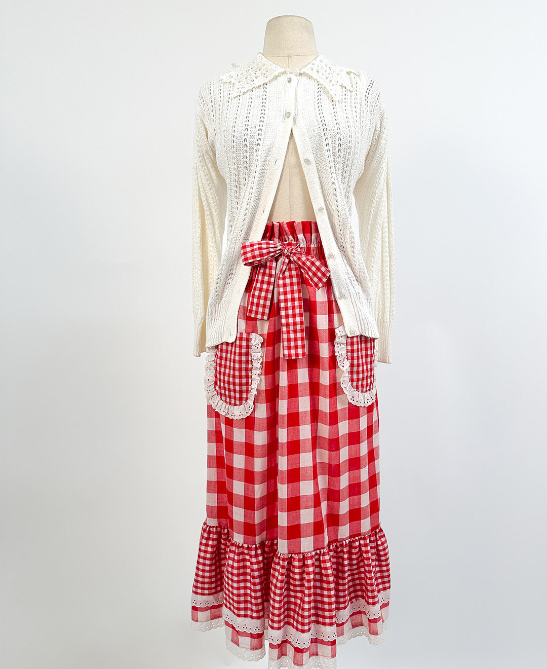 1960s Red Gingham Skirt / Waist 24-34