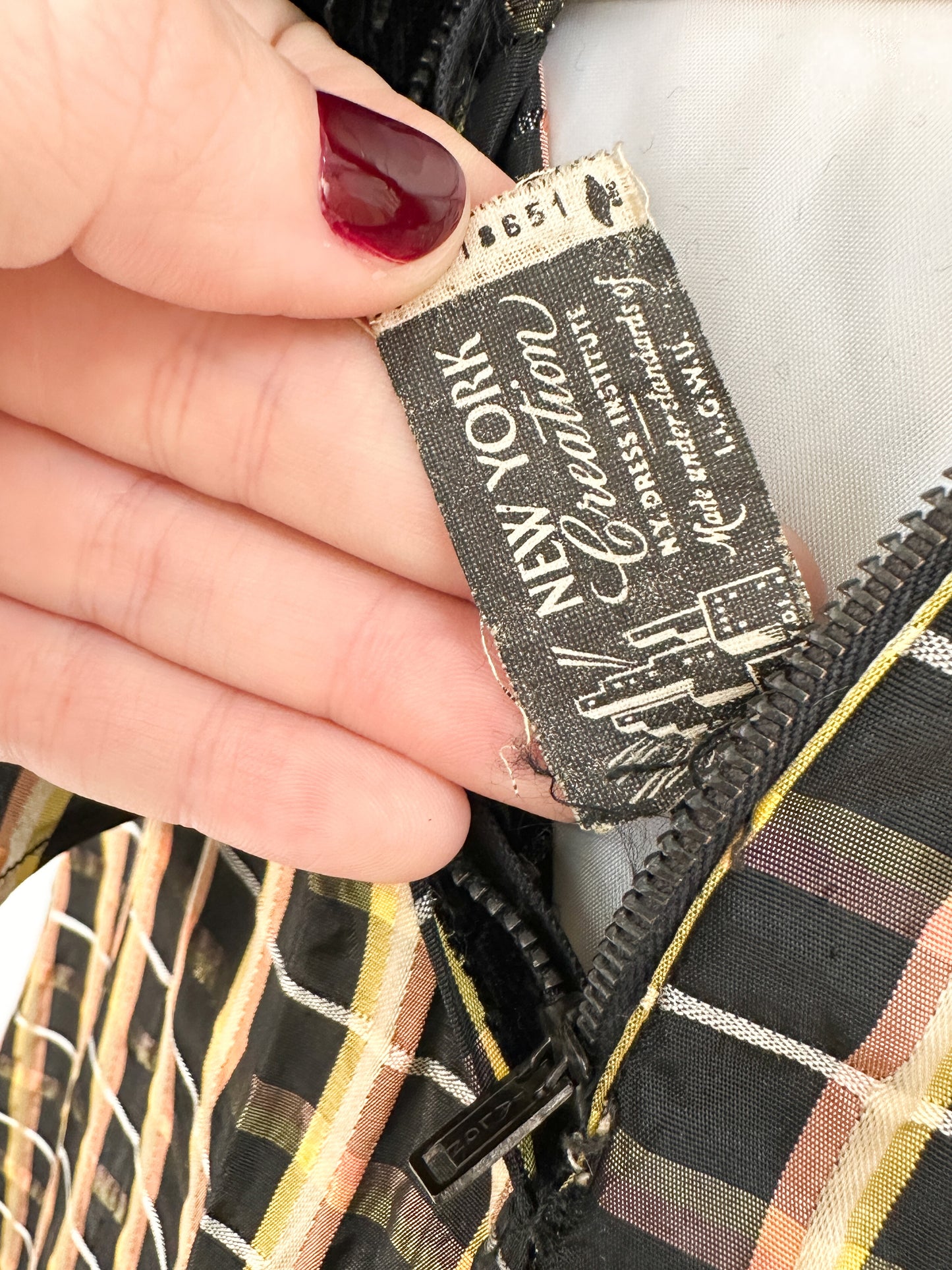 1940s Black Velvet and Plaid Taffeta Gown / Waist 24