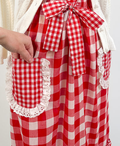 1960s Red Gingham Skirt / Waist 24-34