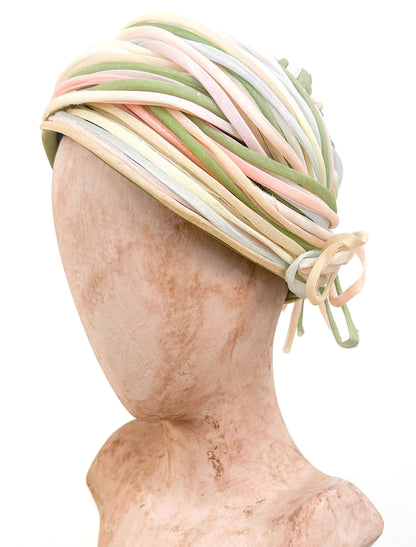 1960s Pastel Woven Cored Turban Hat