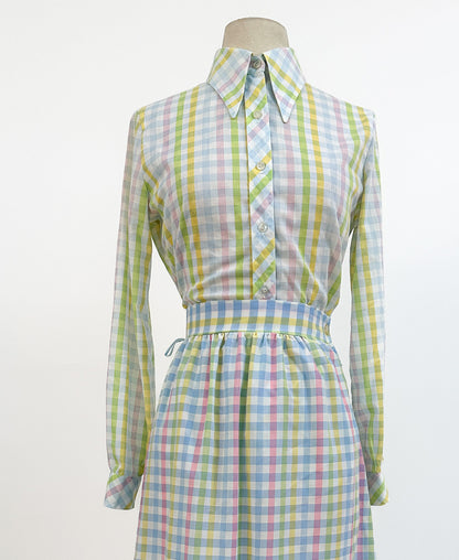 1960s Pastel Gingham Button up Shirt / Medium