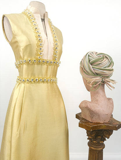 1960s Lemony Yellow Lilli Rubin Evening Gown / Waist 30