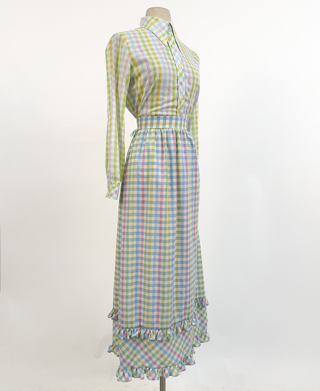 1960s Pastel Gingham Skirt Long / Small