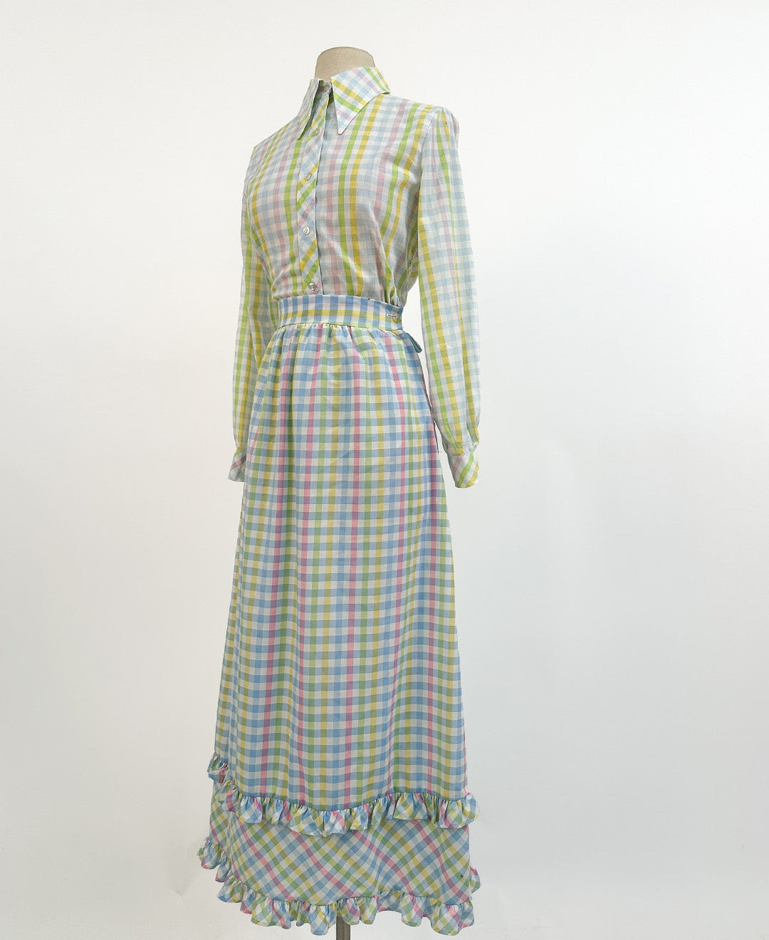 1960s Pastel Gingham Skirt Long / Small