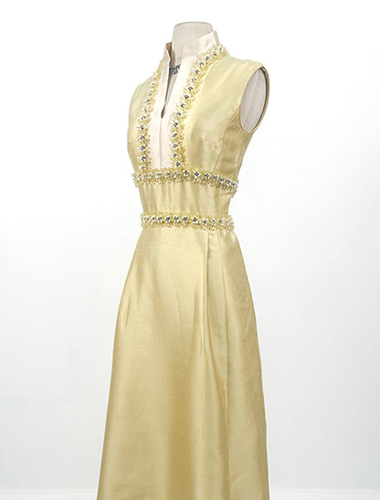 1960s Lemony Yellow Lilli Rubin Evening Gown / Waist 30