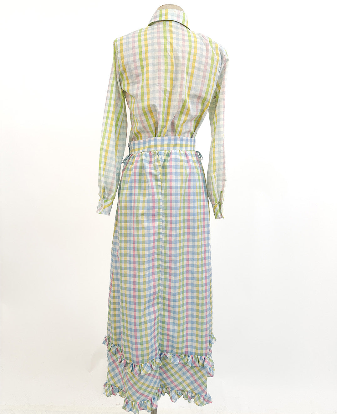 1960s Pastel Gingham Skirt Long / Small