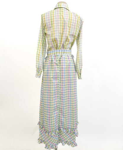 1960s Pastel Gingham Skirt Long / Small